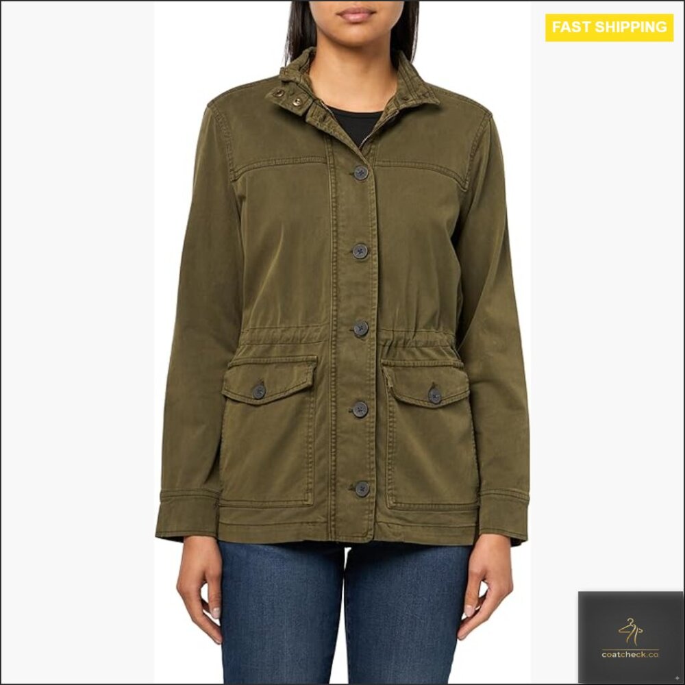 Women's Cotton Blend Utility Jacket With Button Front And Drawstring Waist